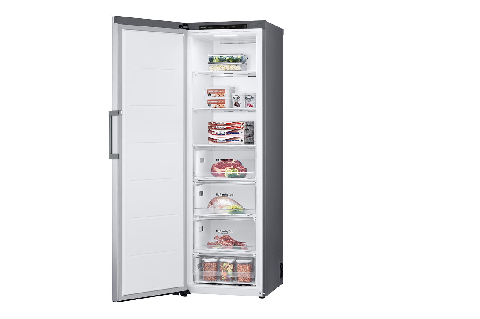 LG 324L Fritstående fryser (Shiny Steel) - Energiklasse D, Total No Frost, Express Freeze, GFT41PZGSF