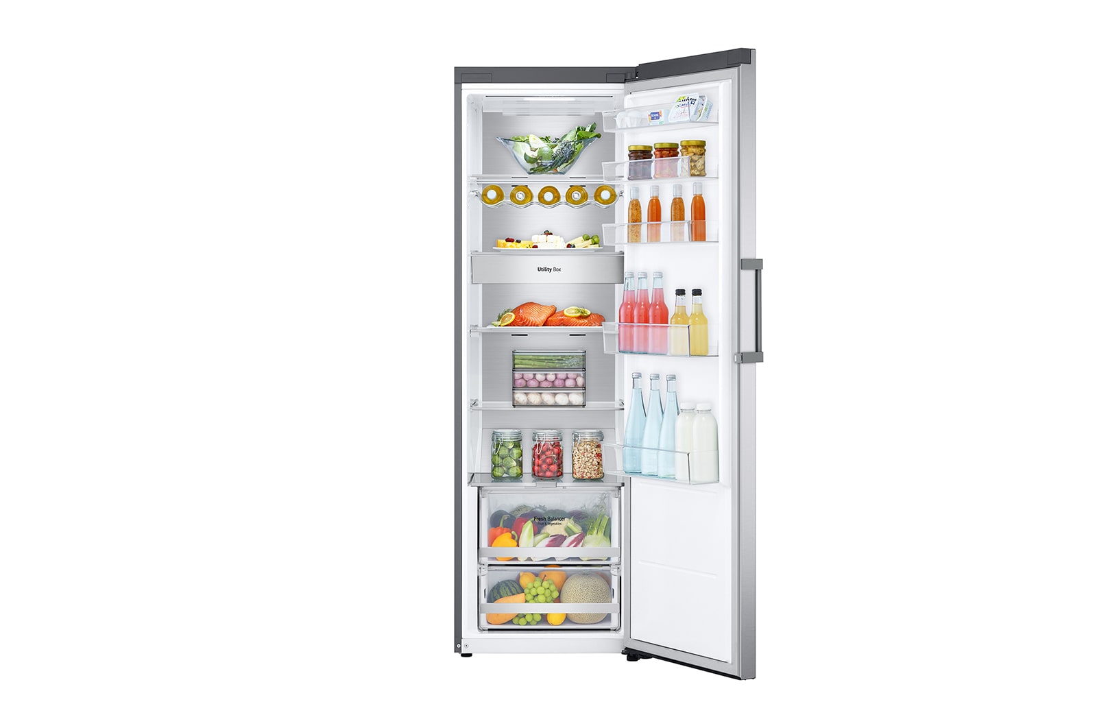 LG 386L Fritstående køleskab (Shiny Steel) - Energiklasse E, Door Cooling™, LINEARCooling™, FRESHBalancer™, Smart Diagnosis™ med Wi-Fi, GLE71PZCSZ