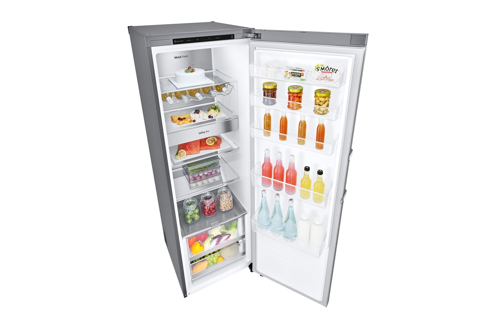 LG 386L Fritstående køleskab (Metal Sorbet) - Energiklasse E, Door Cooling™, LINEARCooling™, FRESHBalancer™, Smart Diagnosis™, GLT71MBCSZ