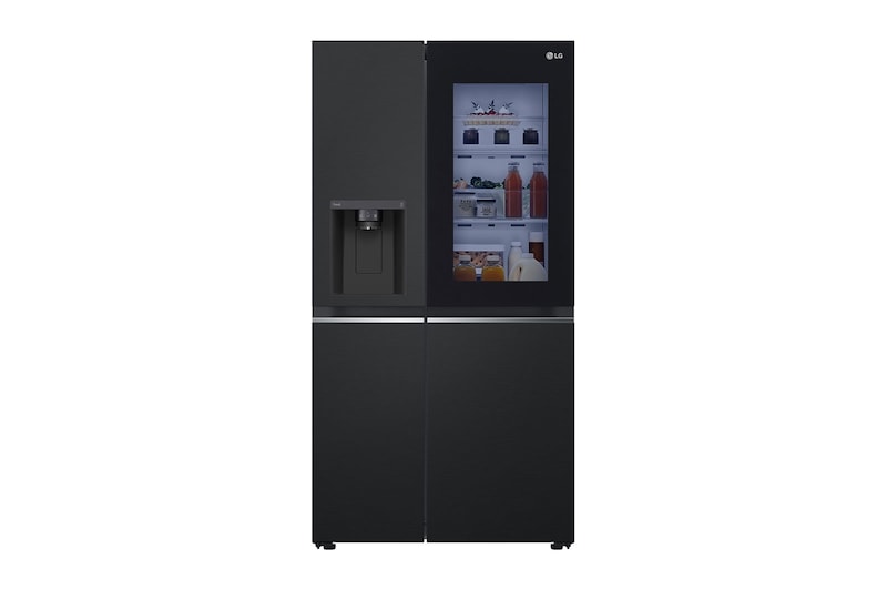 Visning forfra af 635L InstaView™ Side by Side (Matte Black), Energiklasse E, Vand-/isdispenser med vandtilkobling, Smart Diagnosis™ med Wi-Fi GSGV80EPLL