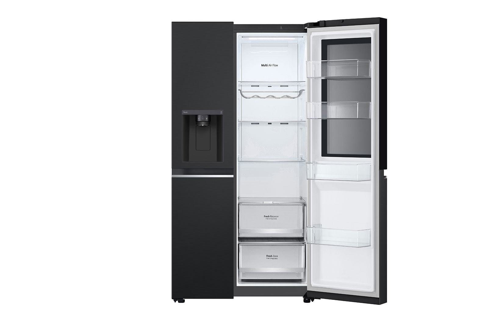 LG 635L InstaView™ Side by Side (Matte Black), Energiklasse E, Vand-/isdispenser med vandtilkobling, Smart Diagnosis™ med Wi-Fi, GSGV80EPLL