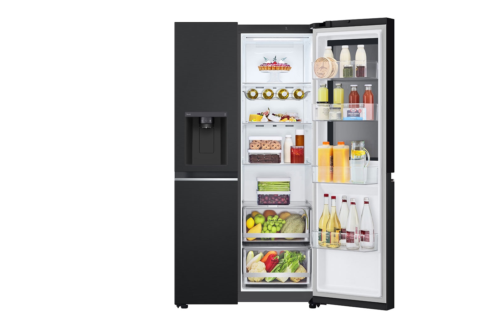 LG 635L InstaView™ Side by Side (Matte Black), Energiklasse E, Vand-/isdispenser med vandtilkobling, Smart Diagnosis™ med Wi-Fi, GSGV80EPLL
