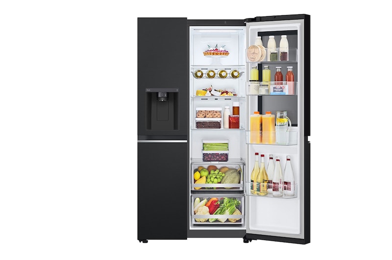 LG 635L InstaView™ Side by Side (Matte Black), Energiklasse E, Vand-/isdispenser med vandtilkobling, Smart Diagnosis™ med Wi-Fi, GSGV80EPLL
