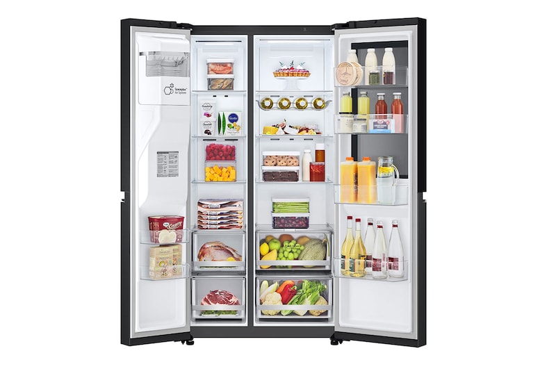LG 635L InstaView™ Side by Side (Matte Black), Energiklasse E, Vand-/isdispenser med vandtilkobling, Smart Diagnosis™ med Wi-Fi, GSGV80EPLL