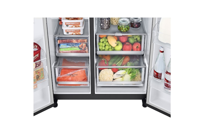 LG 635L InstaView™ Side by Side (Matte Black), Energiklasse E, Vand-/isdispenser med vandtilkobling, Smart Diagnosis™ med Wi-Fi, GSGV80EPLL