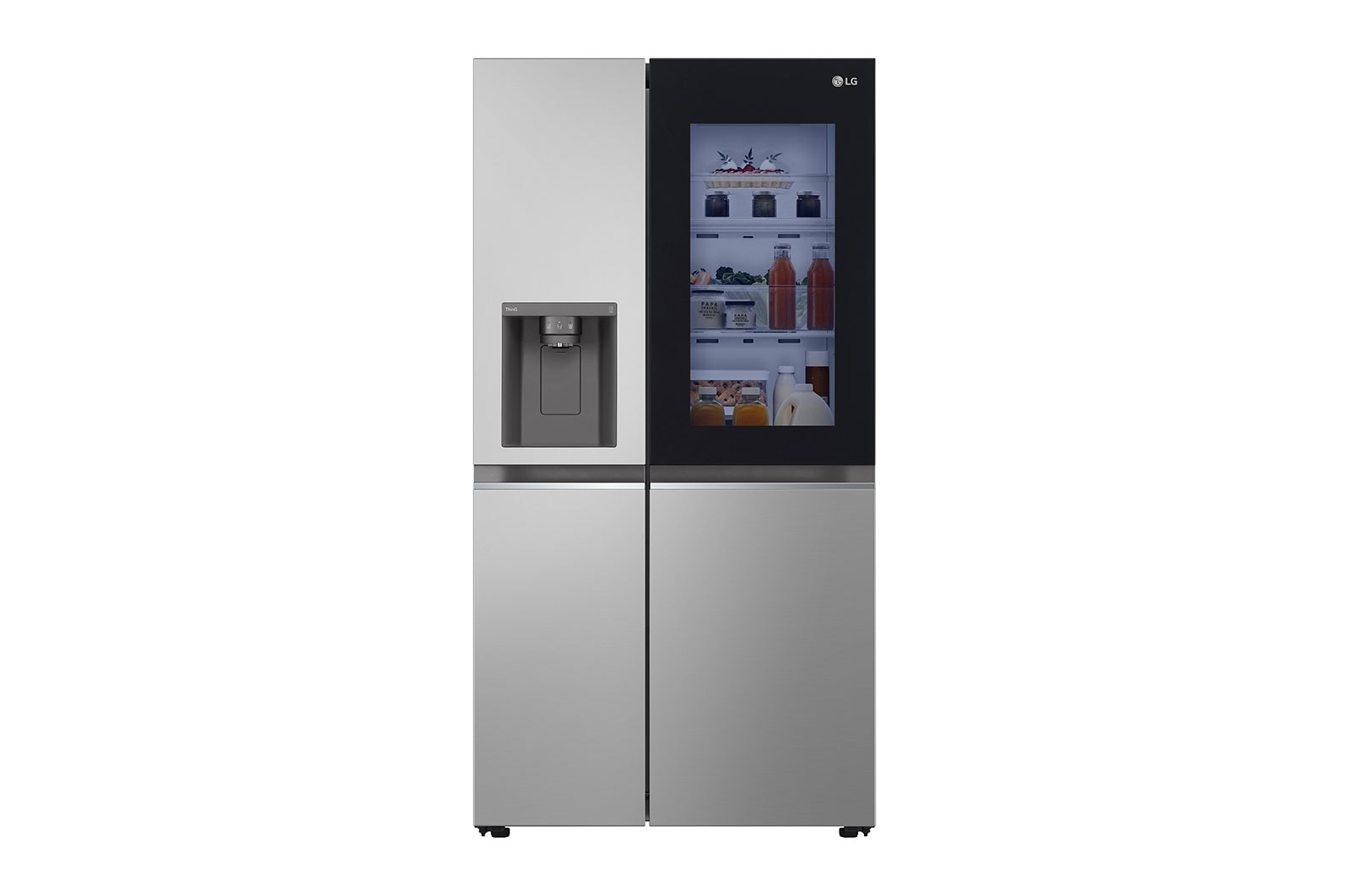 LG 635L InstaView™ Side by Side (Prime Silver), Energiklasse E, Vand-/isdispenser med vandtilkobling, Smart Diagnosis™ med Wi-Fi, GSGV80PYLL