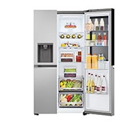 LG 635L InstaView™ Side by Side (Prime Silver), Energiklasse E, Vand-/isdispenser med vandtilkobling, Smart Diagnosis™ med Wi-Fi, GSGV80PYLL