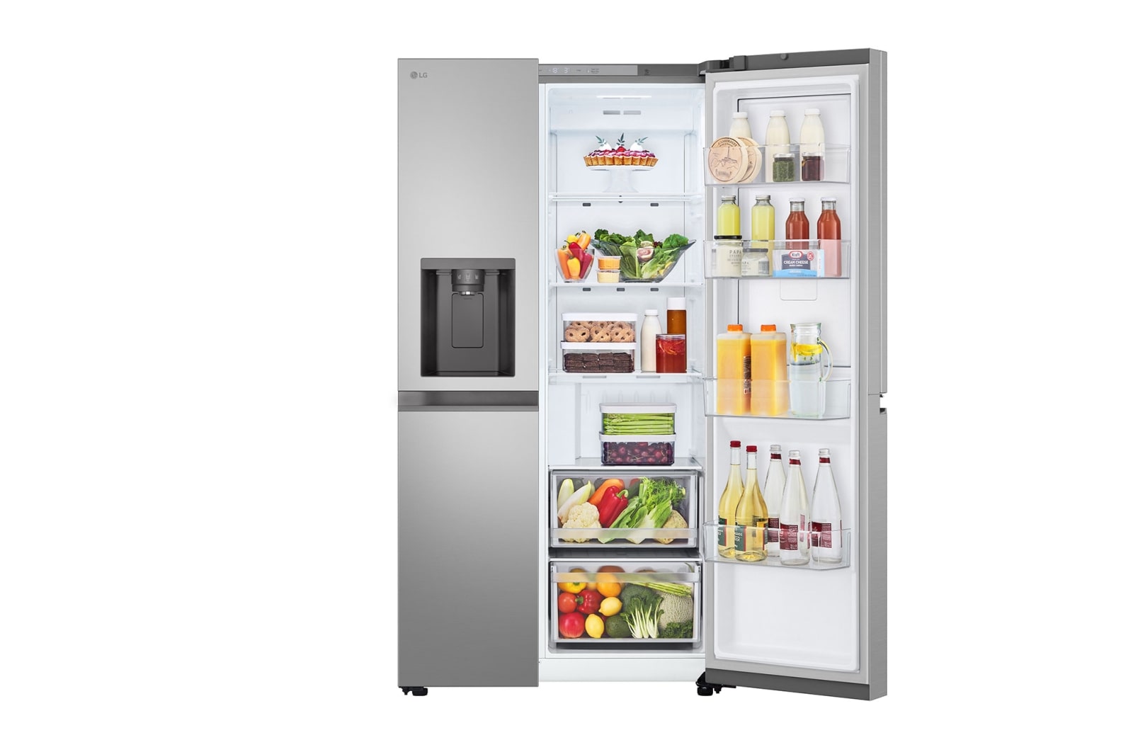 LG 638L Door in Door™ Side by Side (Prime Silver), Energiklasse E, Vand-/isdispenser med vandtilkobling, Smart Diagnosis™ , GSJC40PYPE