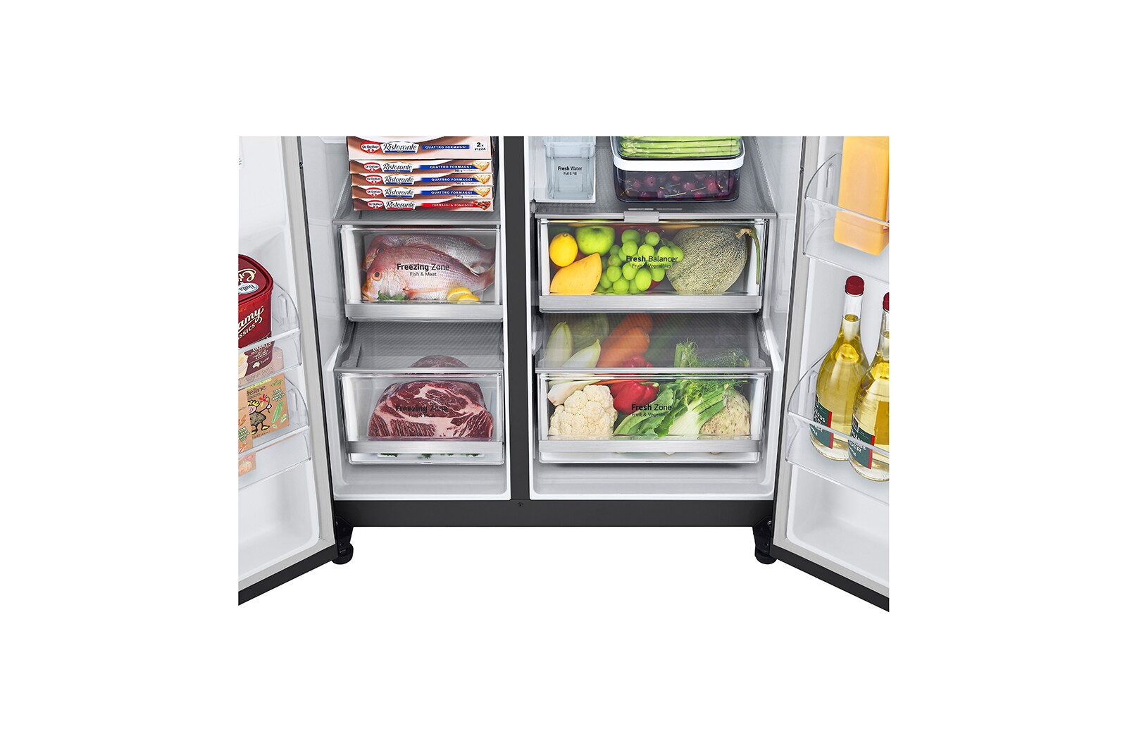 LG 635L Door in Door™ Side by Side (Matte Black Stainless Steel), Energiklasse E, Vand-/isdispenser uden vandtilkobling, Smart Diagnosis™ med Wi-Fi, GSJV71MCLE