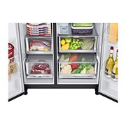 LG 635L Door in Door™ Side by Side (Matte Black Stainless Steel), Energiklasse E, Vand-/isdispenser uden vandtilkobling, Smart Diagnosis™ med Wi-Fi, GSJV71MCLE