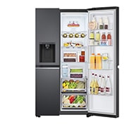 LG 635L Door in Door™ Side by Side (Matte Black Stainless Steel), Energiklasse E, Vand-/isdispenser uden vandtilkobling, Smart Diagnosis™ med Wi-Fi, GSJV71MCLE