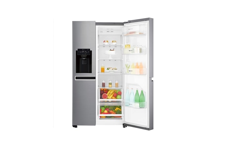 LG 625L Side by Side (Shiny Steel) Energiklasse F, Vand-/isdispenser med vandtilkobling, Smart Diagnosis™ med Wi-Fi, GSL760PZXV