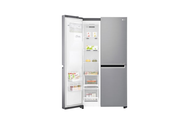LG 625L Side by Side (Shiny Steel) Energiklasse F, Vand-/isdispenser med vandtilkobling, Smart Diagnosis™ med Wi-Fi, GSL760PZXV