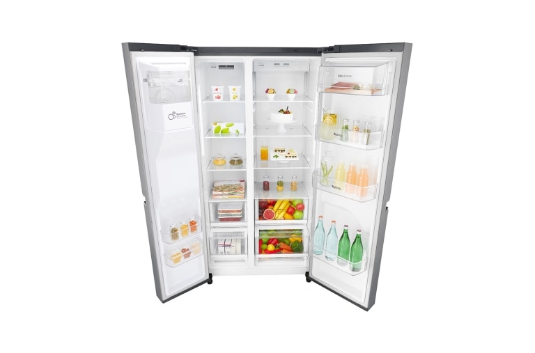 LG 625L Side by Side (Shiny Steel) Energiklasse F, Vand-/isdispenser med vandtilkobling, Smart Diagnosis™ med Wi-Fi, GSL760PZXV