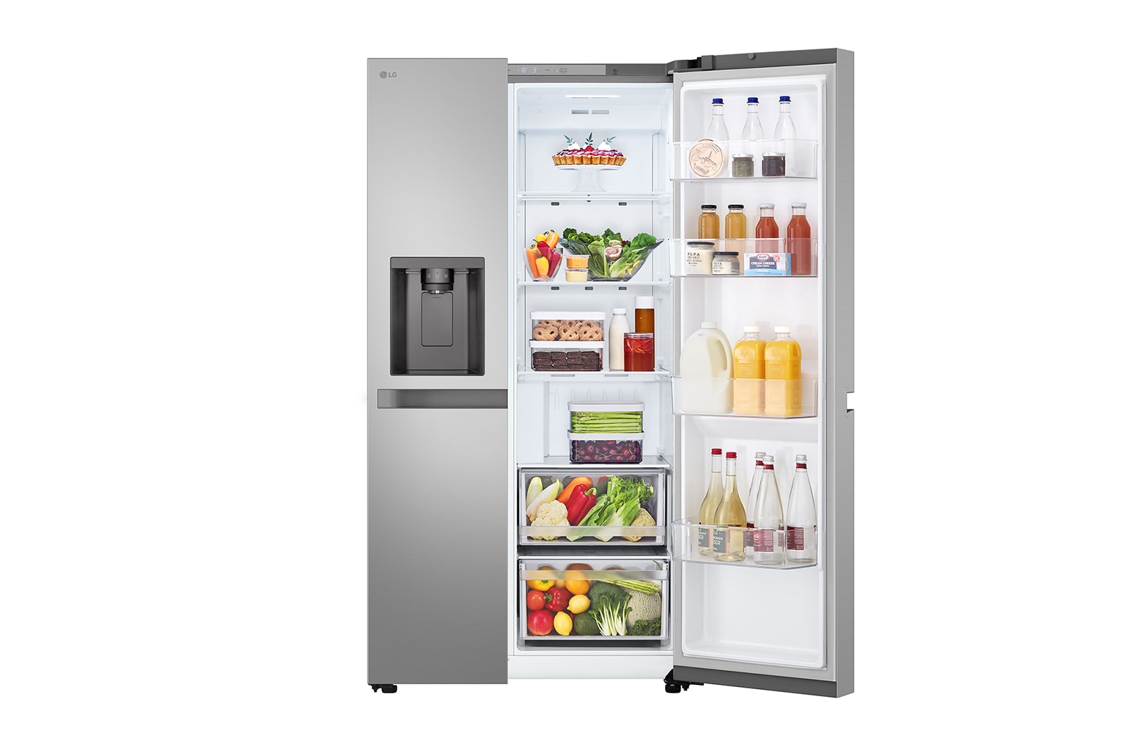 LG 638L Side by Side (Prime Silver), Energiklasse E, Vand-/isdispenser med vandtilkobling, Smart Diagnosis™, GSLC40PYPE