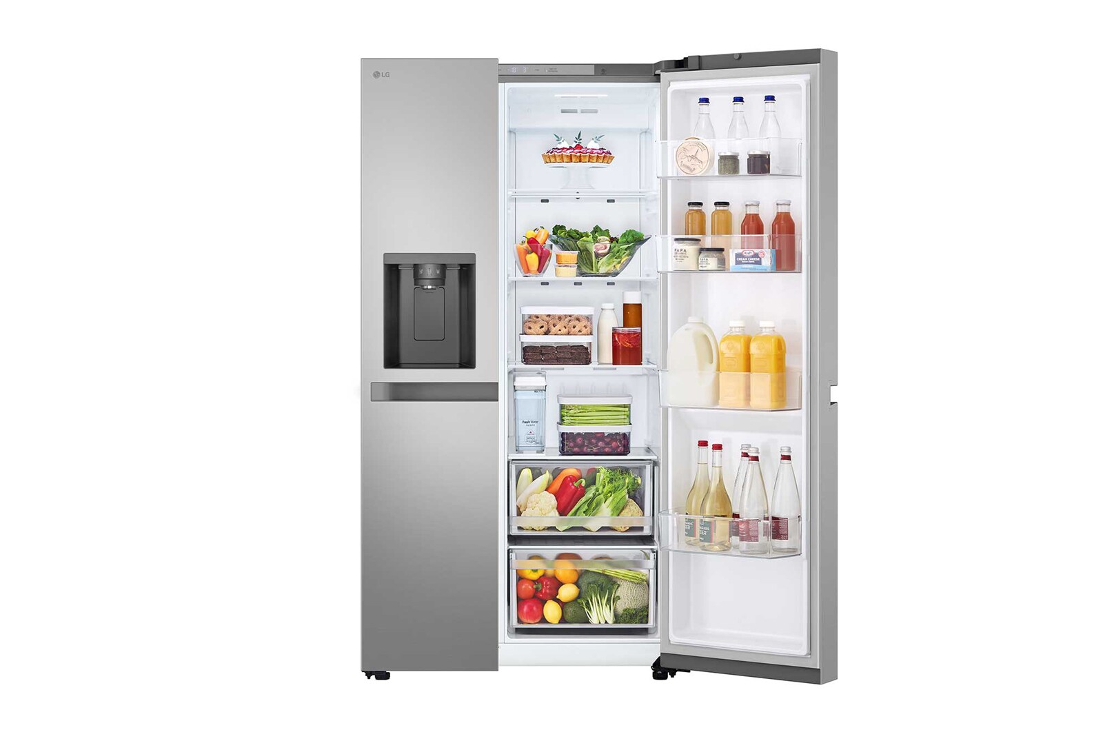 LG 641L Side by Side (Prime Silver), Energiklasse E, Vand-/isdispenser uden vandtilkobling, Smart Diagnosis™, GSLC41PYPE