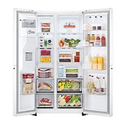 LG 635L Side by Side (Hvid), Is og vand dispenser, Energiklasse E, Vand-/isdispenser uden vandtilkobling, Smart Diagnosis™ med Wi-Fi, GSLV71SWTE