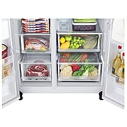 LG 635L Side by Side (Hvid), Is og vand dispenser, Energiklasse E, Vand-/isdispenser uden vandtilkobling, Smart Diagnosis™ med Wi-Fi, GSLV71SWTE