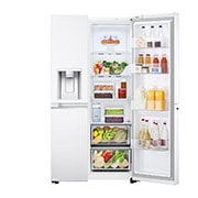 LG 635L Side by Side (Hvid), Is og vand dispenser, Energiklasse E, Vand-/isdispenser uden vandtilkobling, Smart Diagnosis™ med Wi-Fi, GSLV71SWTE