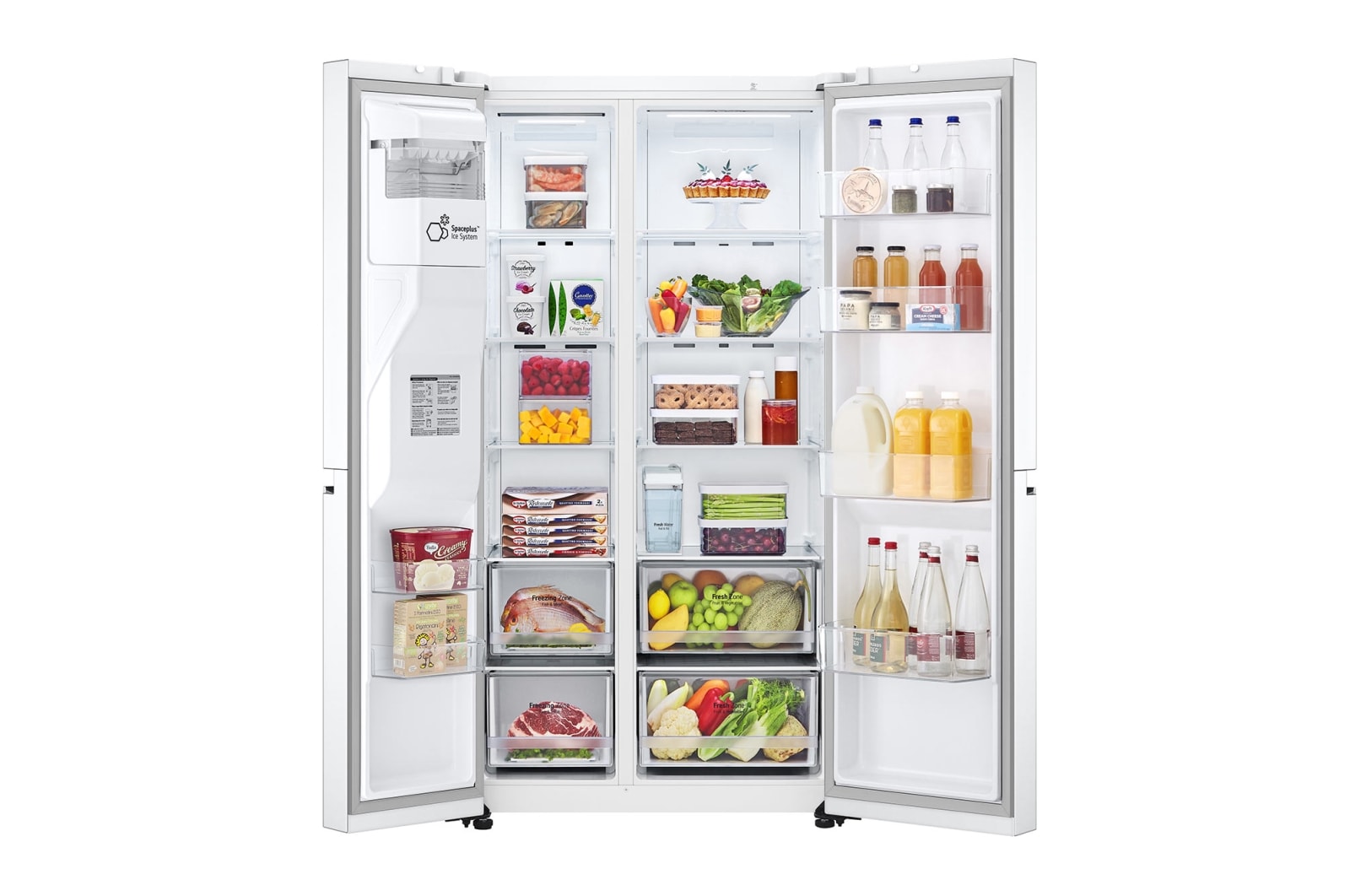 LG 635L Side by Side (Hvid), Is og vand dispenser, Energiklasse E, Vand-/isdispenser uden vandtilkobling, Smart Diagnosis™ med Wi-Fi, GSLV71SWTE