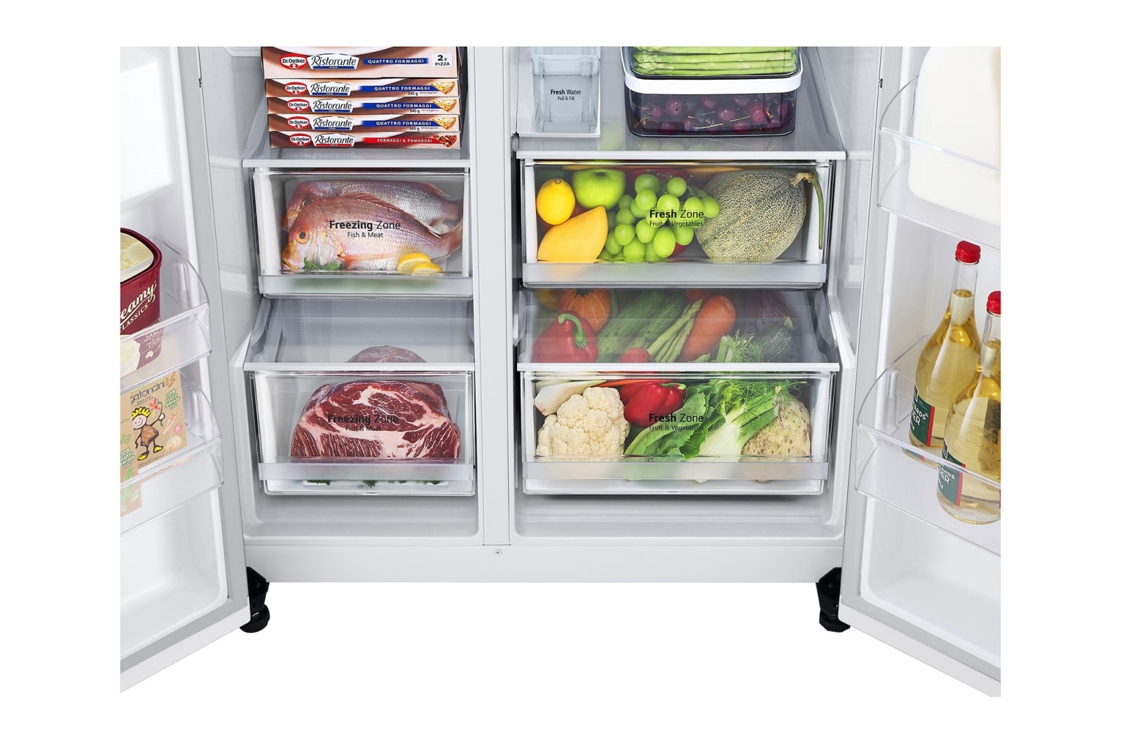 LG 635L Side by Side (Hvid), Is og vand dispenser, Energiklasse E, Vand-/isdispenser uden vandtilkobling, Smart Diagnosis™ med Wi-Fi, GSLV71SWTE