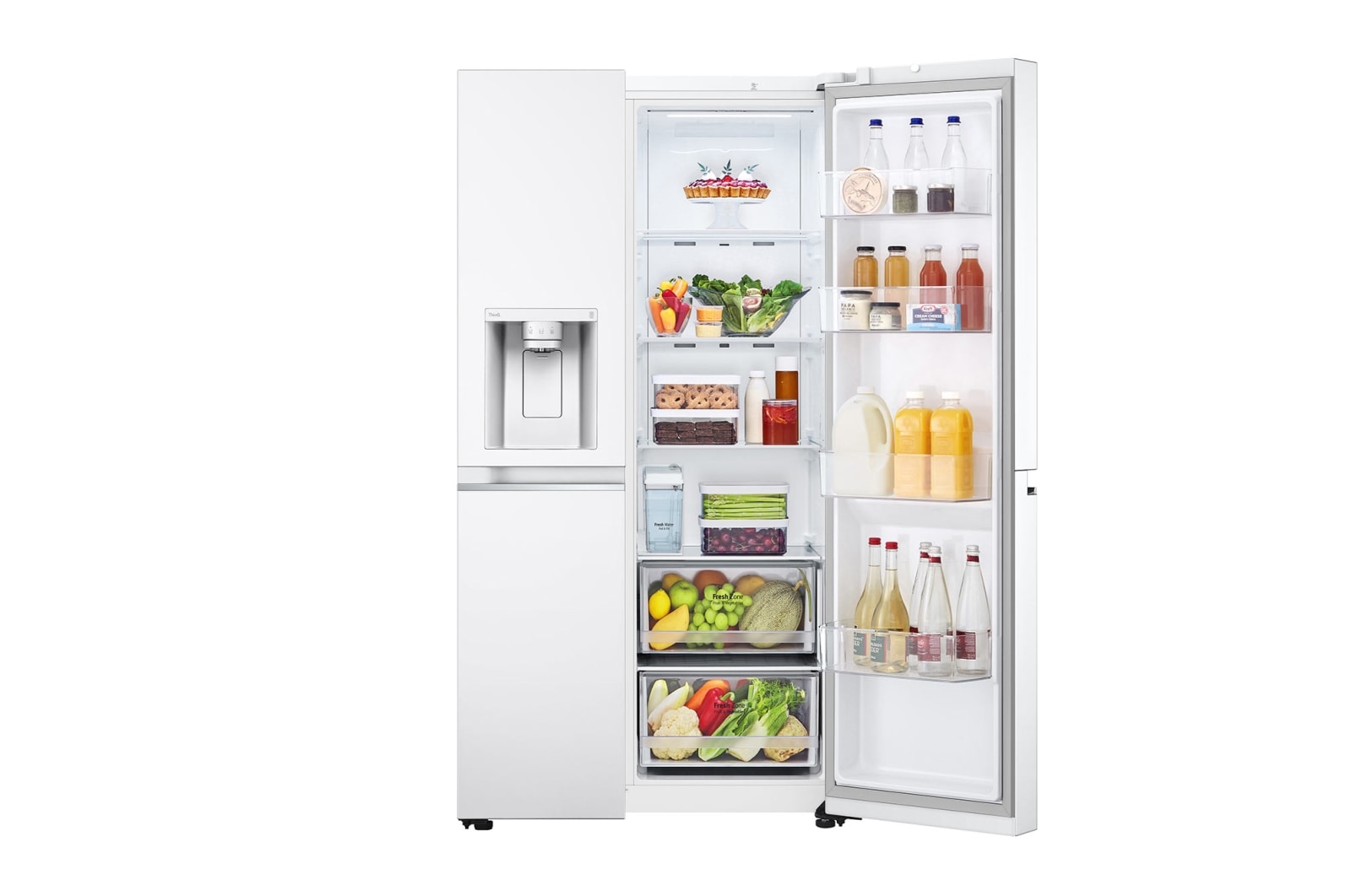 LG 635L Side by Side (Hvid), Is og vand dispenser, Energiklasse E, Vand-/isdispenser uden vandtilkobling, Smart Diagnosis™ med Wi-Fi, GSLV71SWTE