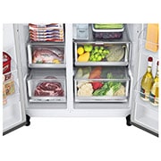 LG 635L InstaView Door in Door™ Side by Side (Metal Sorbet), Energiklasse F, Vand-/isdispenser uden vandtilkobling, Smart Diagnosis™ med Wi-Fi, GSXV91MBAF