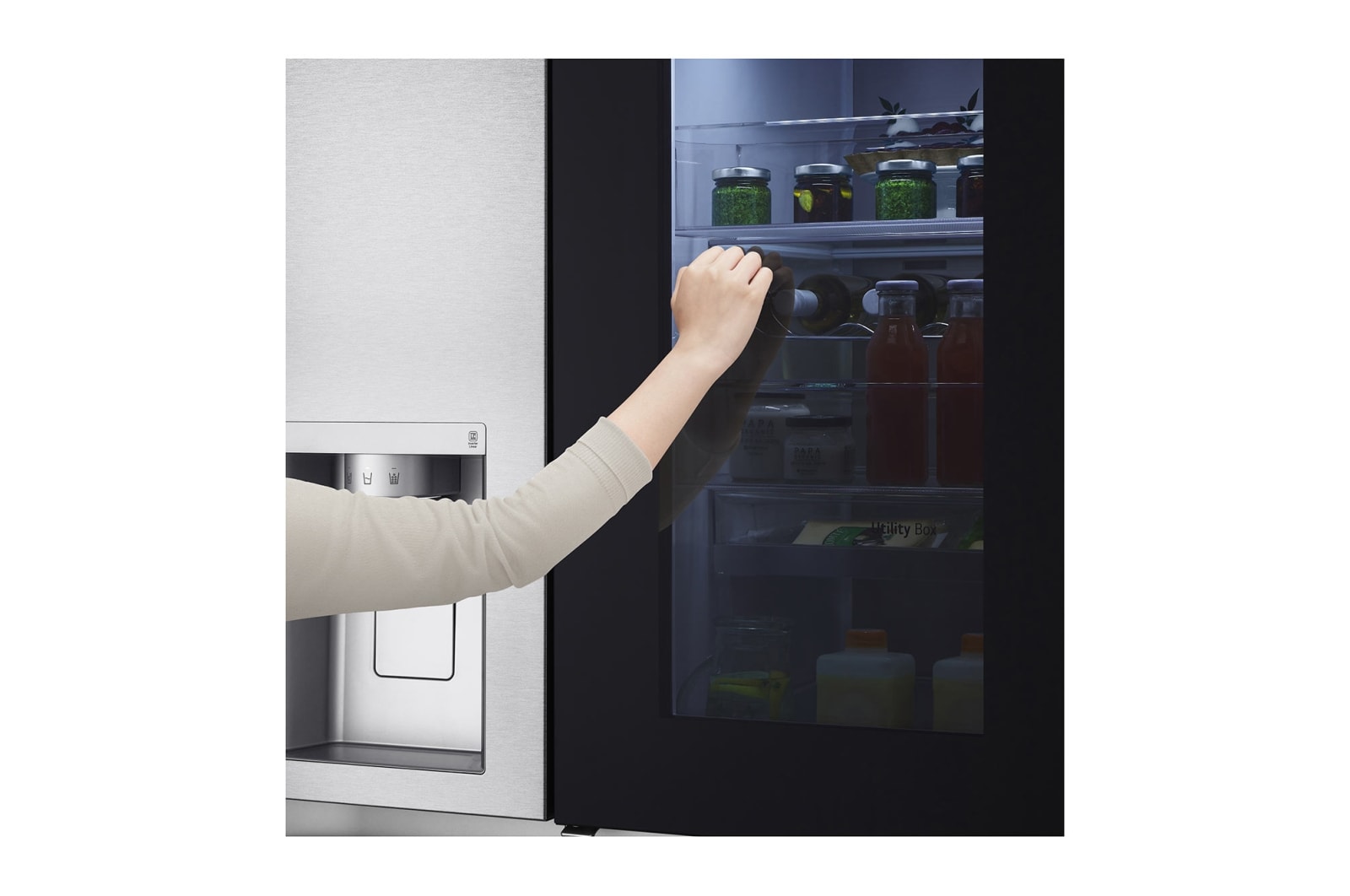 LG 635L InstaView Door in Door™ Side by Side (Metal Sorbet), Energiklasse F, Vand-/isdispenser uden vandtilkobling, Smart Diagnosis™ med Wi-Fi, GSXV91MBAF