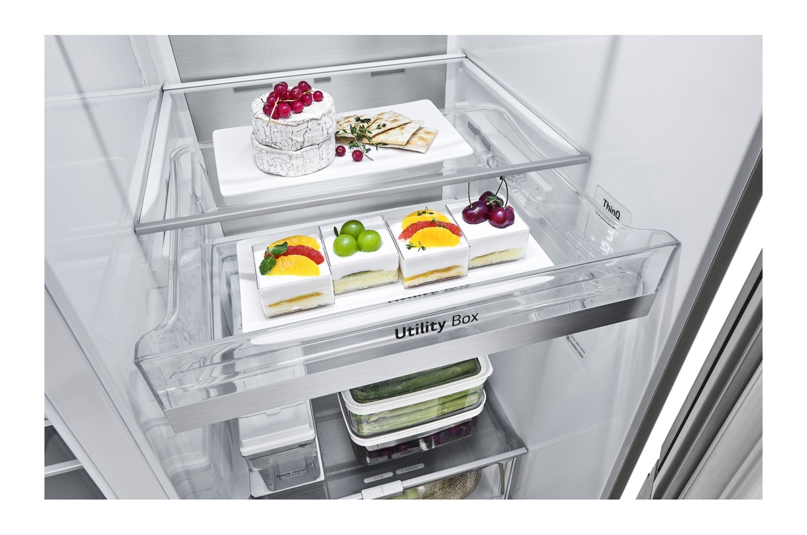 LG 635L InstaView Door in Door™ Side by Side (Metal Sorbet), Energiklasse F, Vand-/isdispenser uden vandtilkobling, Smart Diagnosis™ med Wi-Fi, GSXV91MBAF
