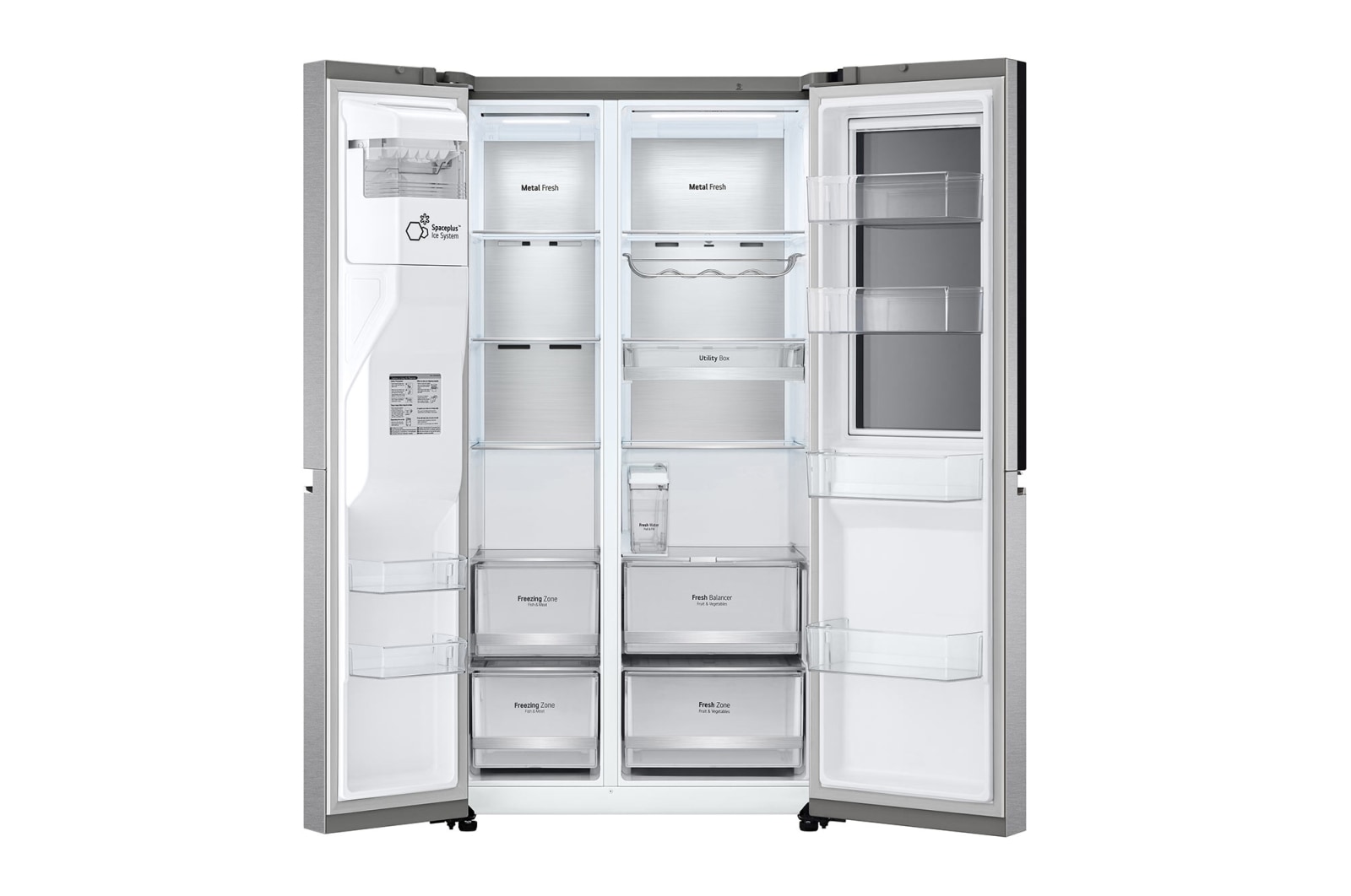 LG 635L InstaView Door in Door™ Side by Side (Metal Sorbet), Energiklasse F, Vand-/isdispenser uden vandtilkobling, Smart Diagnosis™ med Wi-Fi, GSXV91MBAF
