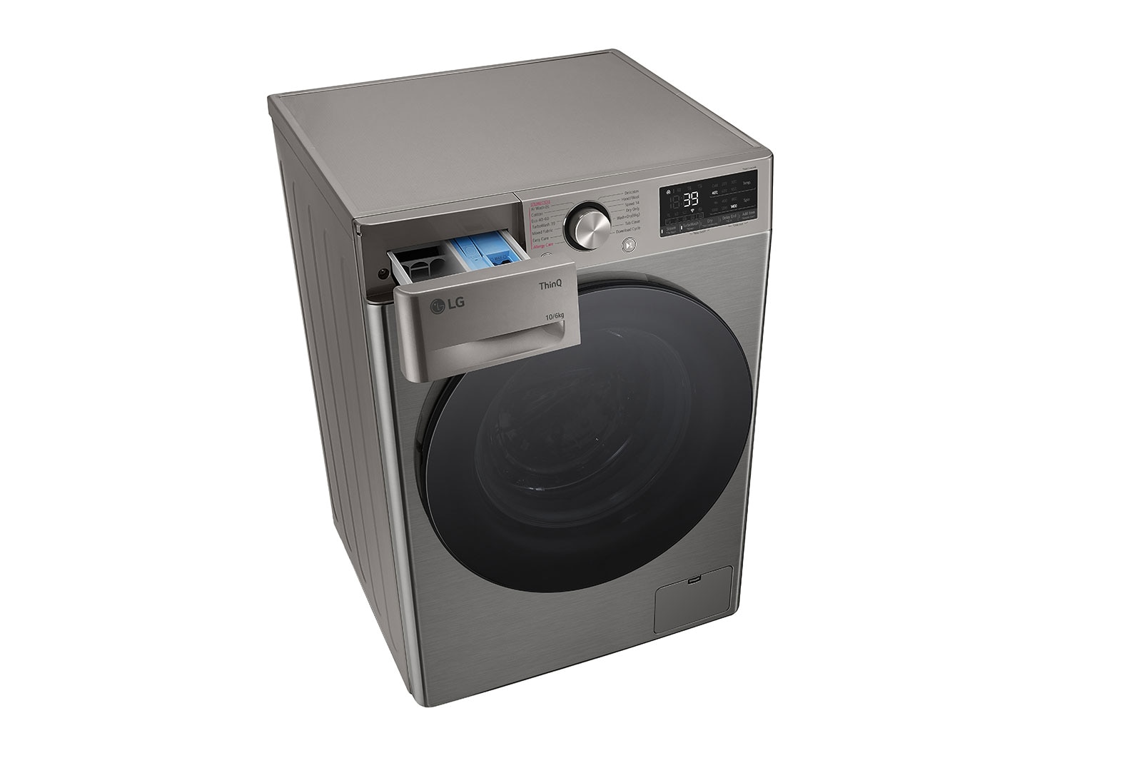 LG 10 kg / 6 kg Kombineret vaskemaskine/tørretumbler(Platinum Silver) - Steam, Energiklasse A/D, TurboWash™360, AI DD™, Smart Diagnosis™ med Wi-Fi, CV94V7S2QN