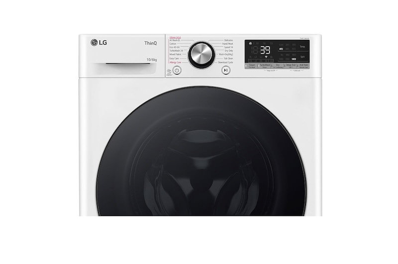 LG 10 kg / 6 kg Kombineret vaskemaskine/tørretumbler(Hvid) - Steam, Energiklasse A/D, TurboWash™360, AI DD™, Smart Diagnosis™ med Wi-Fi, CV94V7S2WN