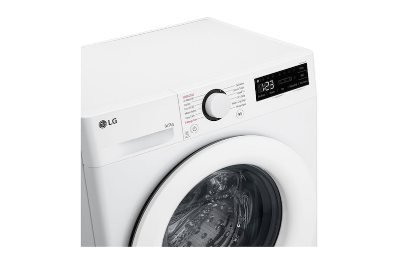 LG Slim 8 kg / 5 kg Kombineret vaskemaskine/tørretumbler(Hvid) - Steam, Energiklasse E, AI DD™, Smart Diagnosis™, 47,5 cm dyb, F2DV707S2W1