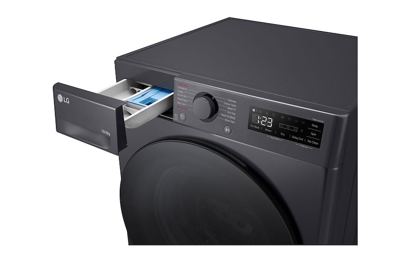 LG 10 kg / 6 kg Kombineret vaskemaskine/tørretumbler(Middle Black) - Steam, Energiklasse A/D, AI DD™, Smart Diagnosis™, F4Y5RRPYJ