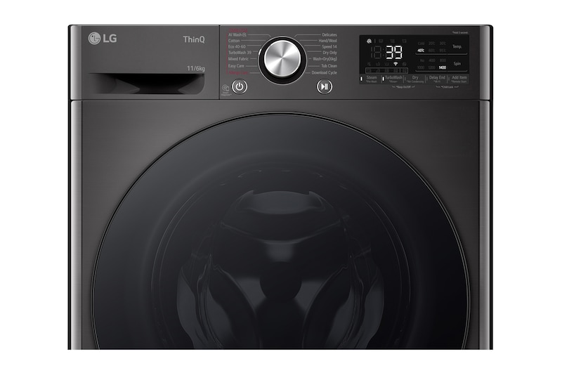 LG 11 kg / 6 kg Kombineret vaskemaskine/tørretumbler(Sort) - Steam, Energiklasse A/D, TurboWash™360, AI DD™, Smart Diagnosis™ med Wi-Fi, P4Y7ERPYZ