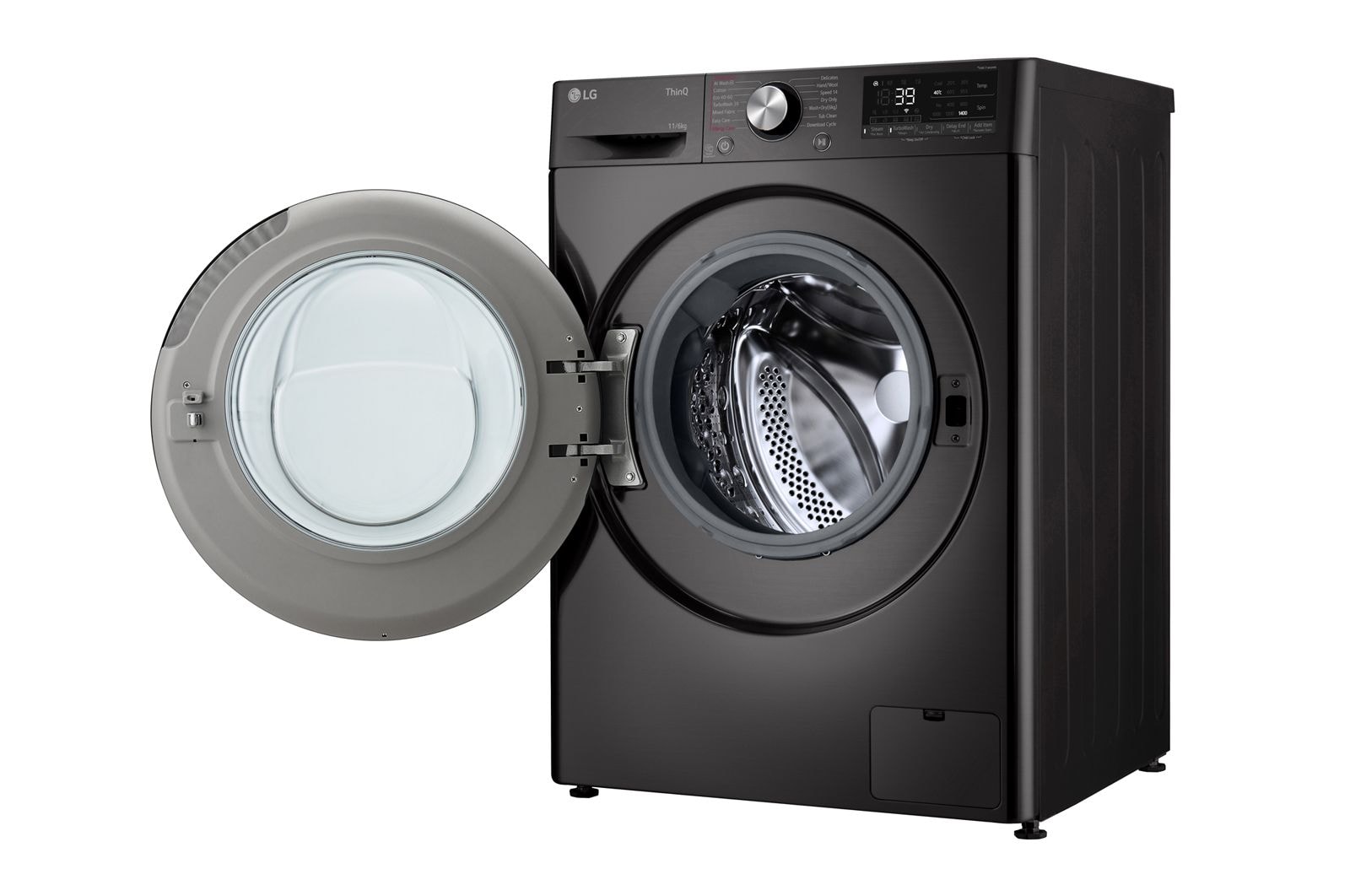 LG 11 kg / 6 kg Kombineret vaskemaskine/tørretumbler(Sort) - Steam, Energiklasse A/D, TurboWash™360, AI DD™, Smart Diagnosis™ med Wi-Fi, P4Y7ERPYZ