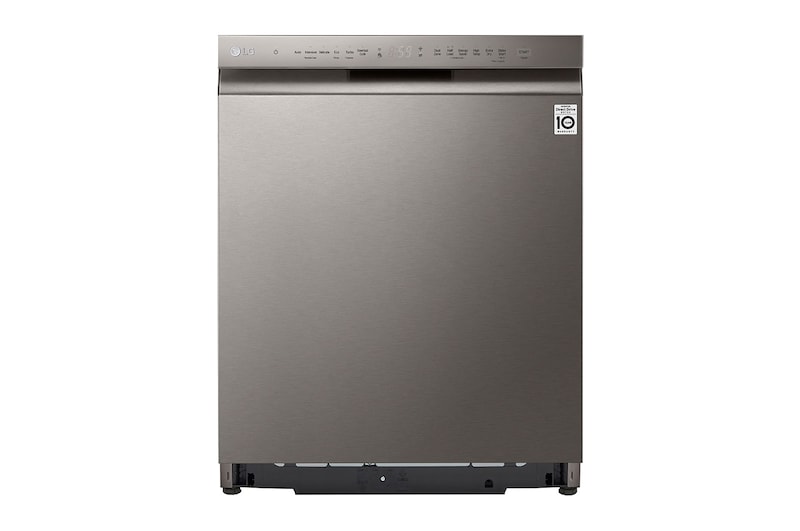 Visning forfra af LG QuadWash™ Oppvaskemaskine (Platinum Silver), Energiklasse C, Auto Open Dry-funktion og Smart Diagnosis™ med Wi-Fi DU355FP