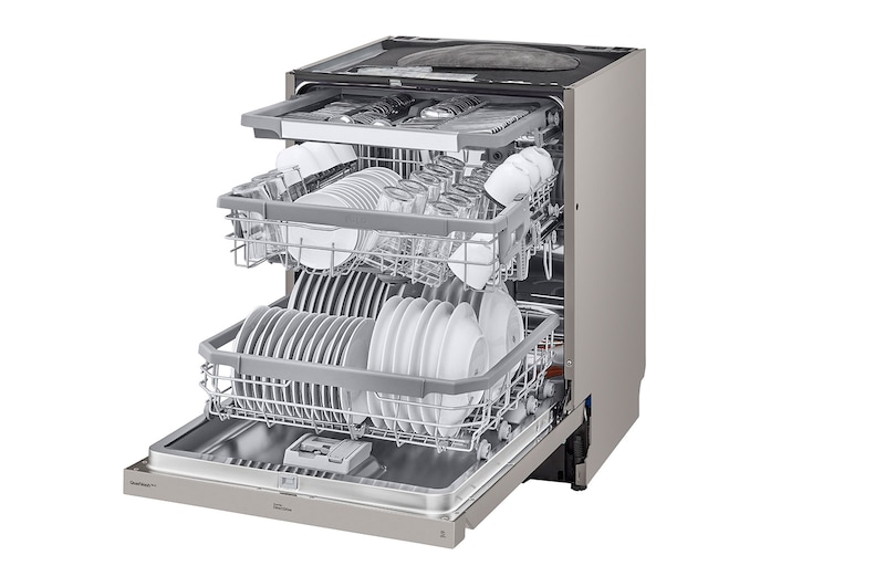 LG QuadWash™ Oppvaskemaskine (Platinum Silver), Energiklasse C, Auto Open Dry-funktion og Smart Diagnosis™ med Wi-Fi, DU355FP