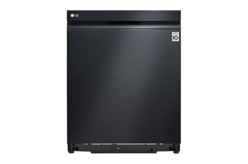 Visning forfra af LG QuadWash™ Steam-opvaskemaskine (Matte Black Stainless Steel), Energiklasse C, Auto Open Dry-funktion og Smart Diagnosis™ med Wi-Fi SDU557HM