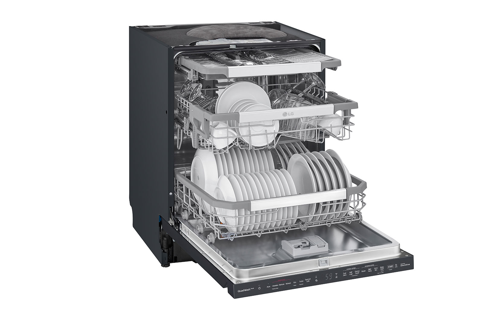 LG QuadWash™ Steam-opvaskemaskine (Matte Black Stainless Steel), Energiklasse C, Auto Open Dry-funktion og Smart Diagnosis™ med Wi-Fi, SDU557HM