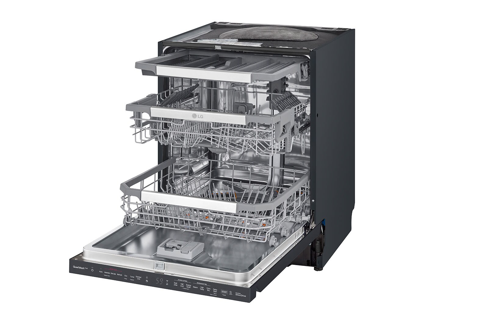 LG QuadWash™ Steam-opvaskemaskine (Matte Black Stainless Steel), Energiklasse C, Auto Open Dry-funktion og Smart Diagnosis™ med Wi-Fi, SDU557HM