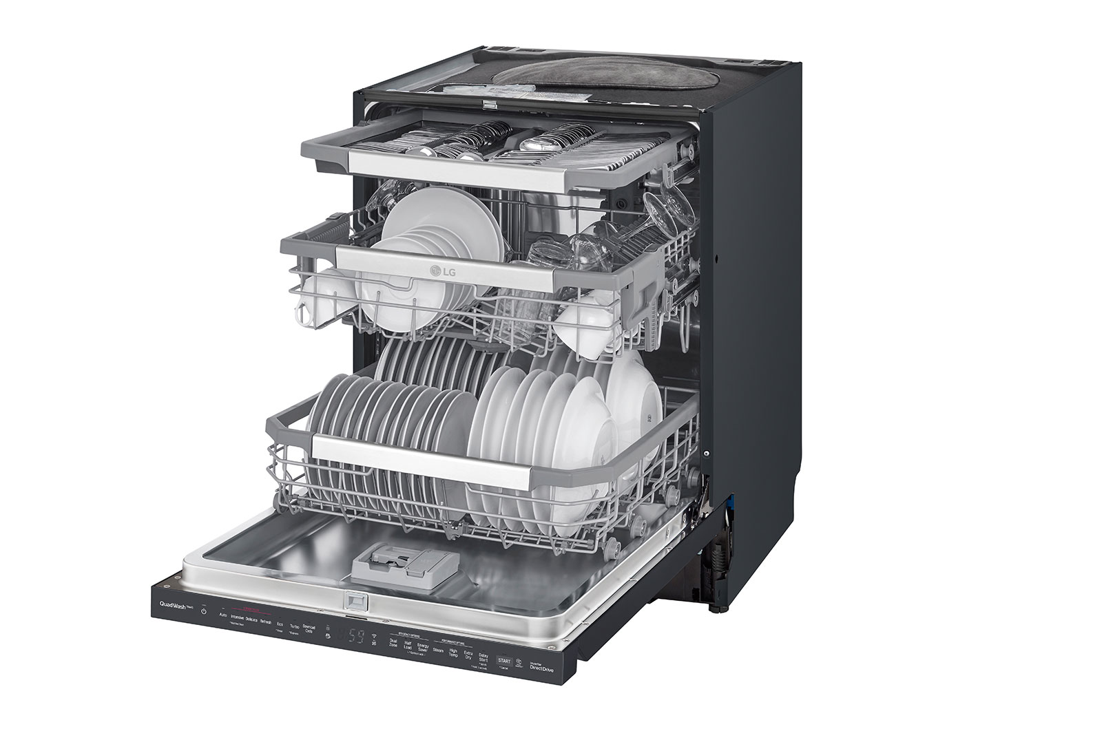 LG QuadWash™ Steam-opvaskemaskine (Matte Black Stainless Steel), Energiklasse C, Auto Open Dry-funktion og Smart Diagnosis™ med Wi-Fi, SDU557HM