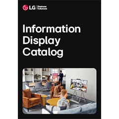 Et billede af forsiden af LGs produktkatalog med informationsdisplay.