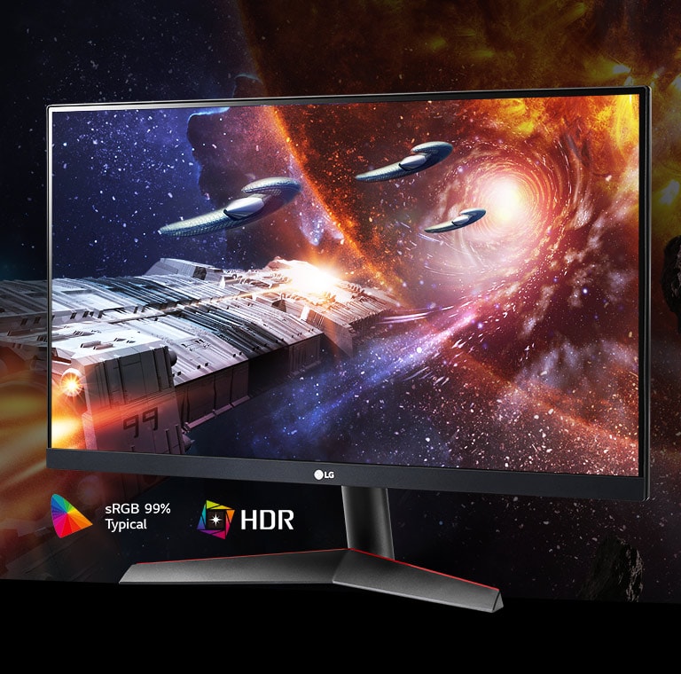 gaming-scenen i rige farver og kontrast på skærmen, der understøtter hdr10 med srgb 99% (typ.)