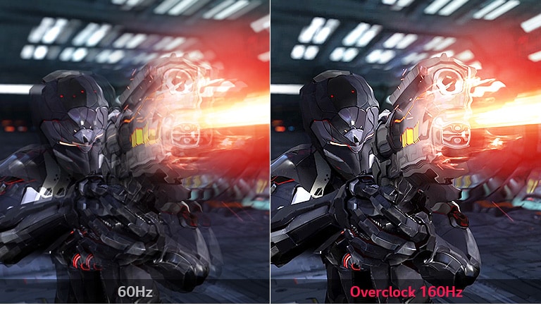 sammenligning mellem Fluid Gaming Motion med 60 Hz og overclock på 160 Hz