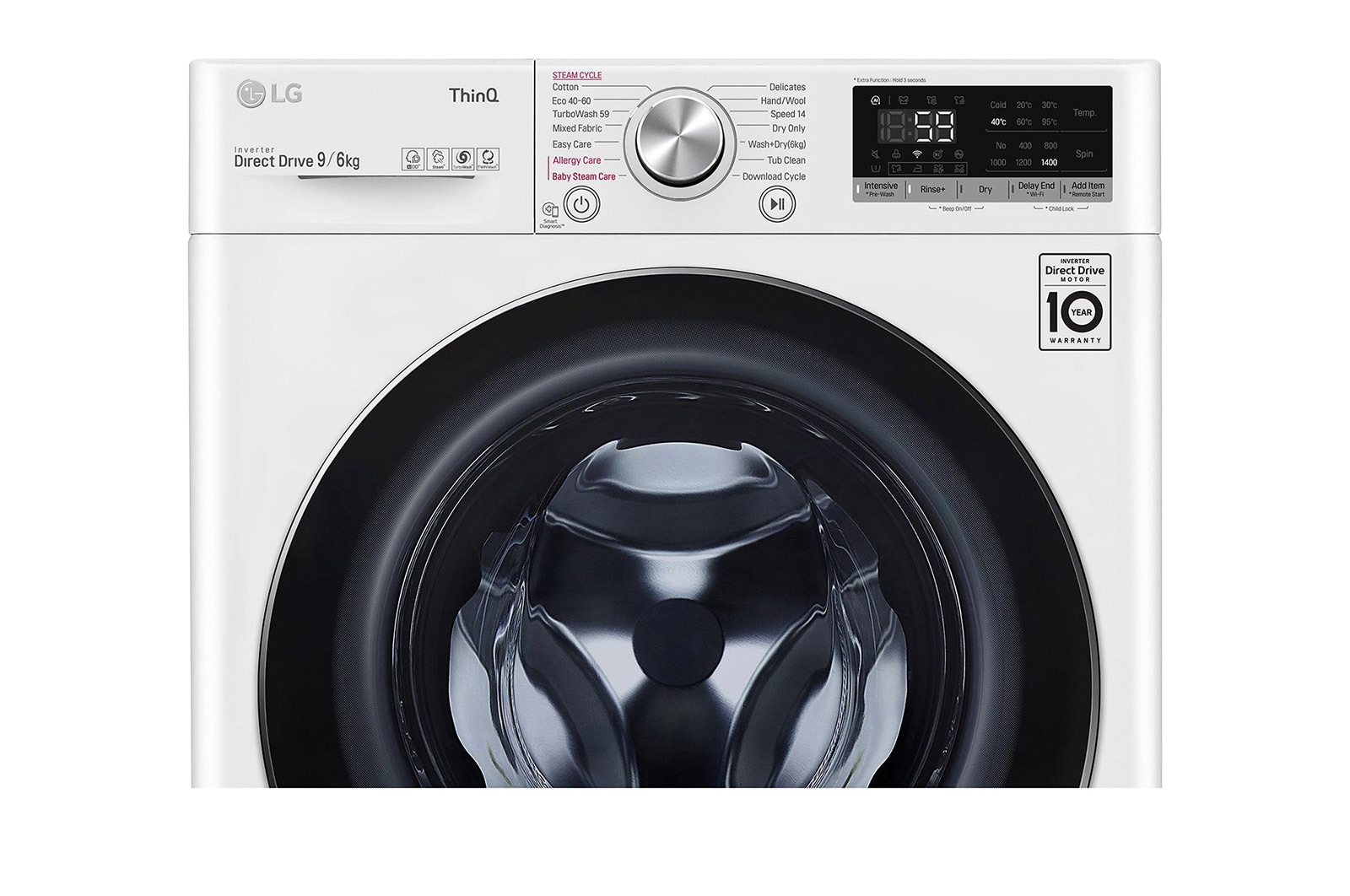 LG 9 kg / 6 kg Kombineret vaskemaskine/tørretumbler(Hvid) - Steam, Energiklasse E, TurboWash™, AI DD™, Smart Diagnosis™ med Wi-Fi, W4DV709H1W