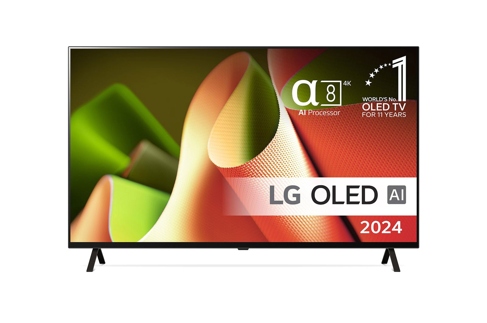 Visning forfra af LG 65" OLED AI B4 - 4K TV (2024) OLED65B46LA