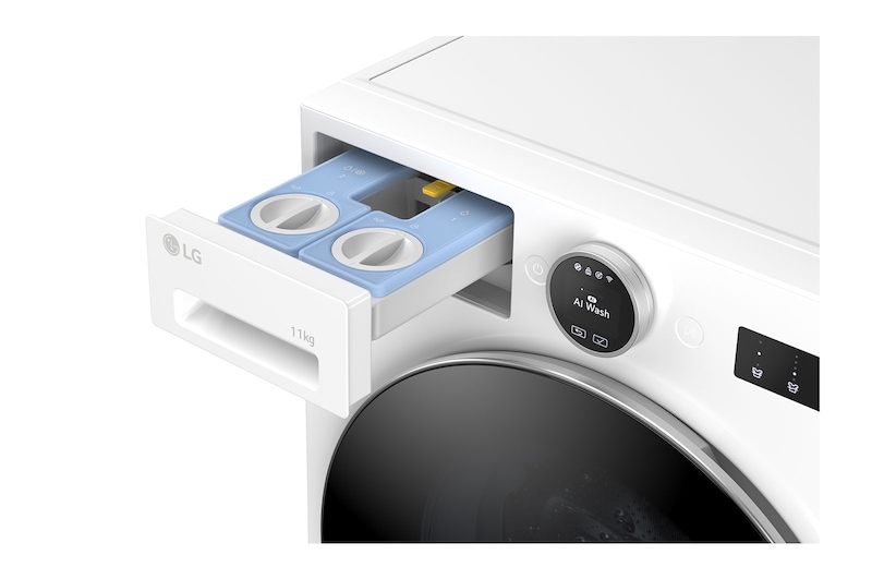 LG 11 kg Vaskemaskin(Essencwe White) - Energiklasse A, LCD-panel, Auto Dose, TurboWash360™, AI DD™, Smart Diagnosis™ med Wi-Fi, F4X7511TWS