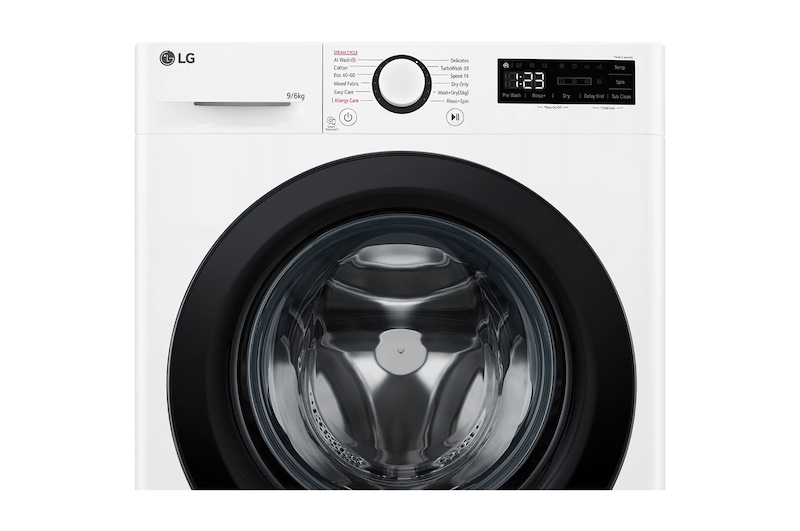 LG 9 kg / 6 kg Kombineret vaskemaskine/tørretumblerl(Hvid) - Steam, Energiklasse A/D, TurboWash™ 360, AI DD™, Smart Diagnosis™, F4Y5VRP6WY