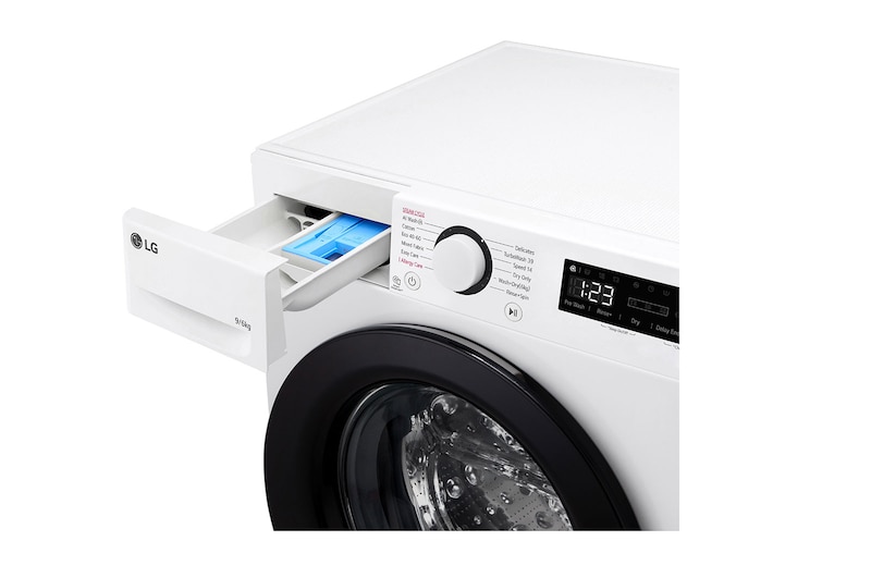 LG 9 kg / 6 kg Kombineret vaskemaskine/tørretumblerl(Hvid) - Steam, Energiklasse A/D, TurboWash™ 360, AI DD™, Smart Diagnosis™, F4Y5VRP6WY